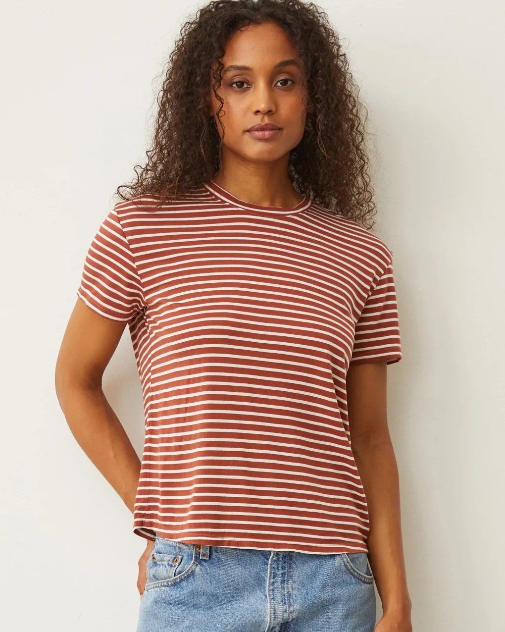 Tees*MONROW Stripe Basic Crew Neck Tee RUSTSTRIPE