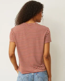 Tees*MONROW Stripe Basic Crew Neck Tee RUSTSTRIPE