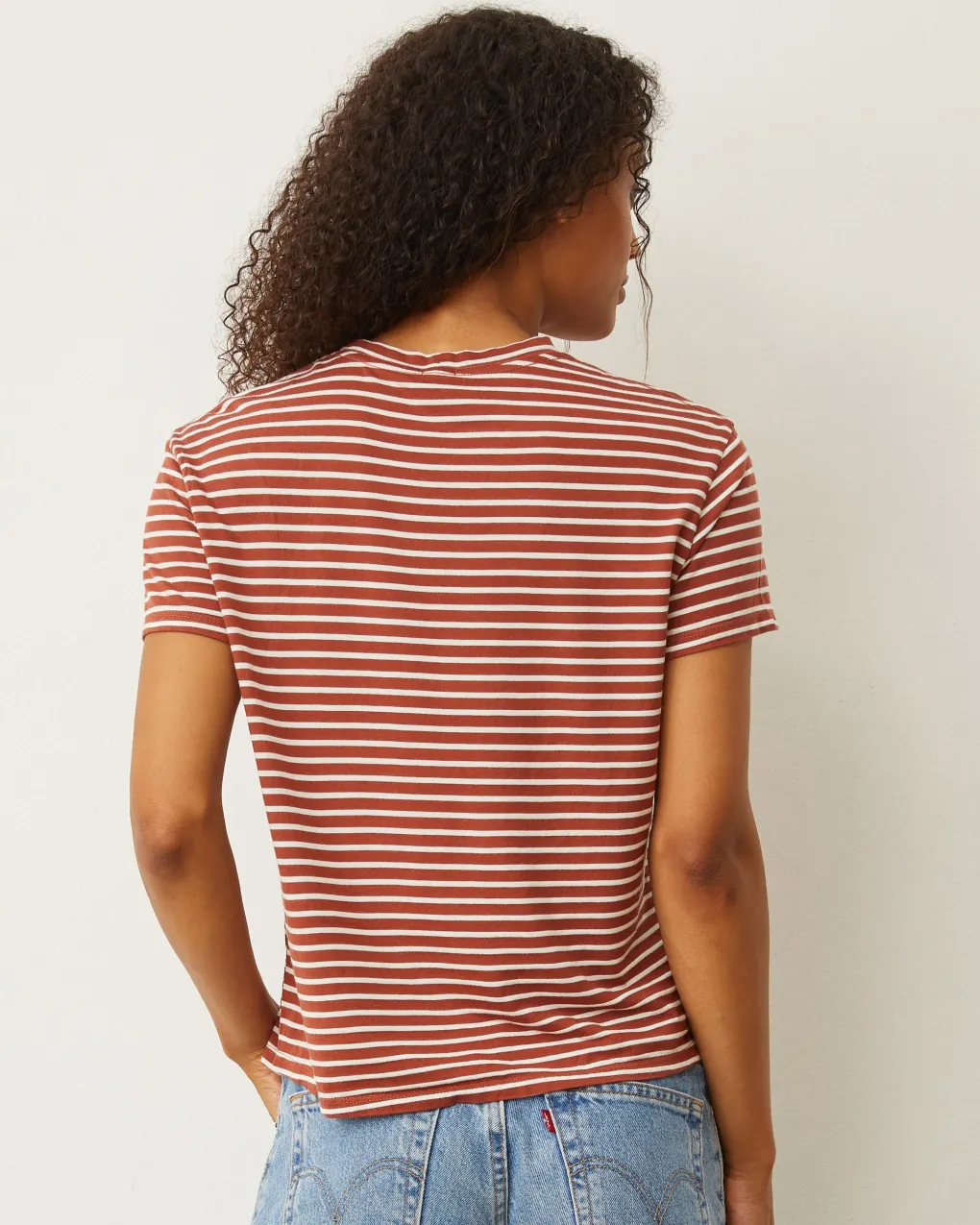 Tees*MONROW Stripe Basic Crew Neck Tee RUSTSTRIPE