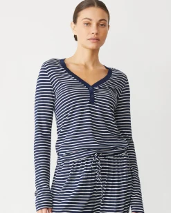 Sets|Long Sleeve*MONROW Stripe Henley NAVYSTRIPE