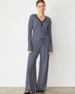 Sets|Long Sleeve*MONROW Stripe Henley NAVYSTRIPE