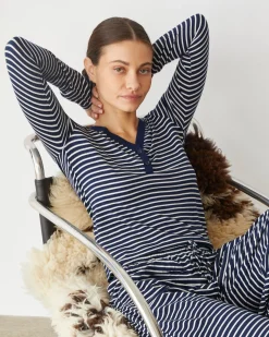 Sets|Long Sleeve*MONROW Stripe Henley NAVYSTRIPE