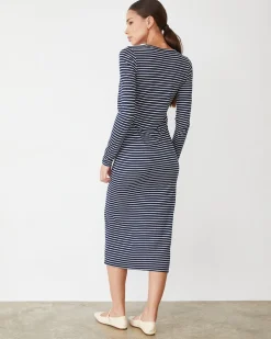 Travel Essentials|Dresses*MONROW Stripe Henley Dress NAVY/IVORY