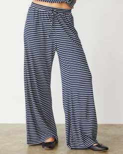Sets|Sweats*MONROW Stripe Jersey Wide Leg Pant NAVYSTRIPE