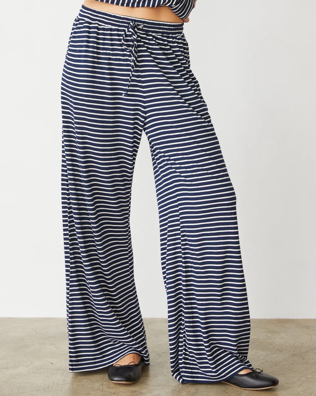 Sets|Sweats*MONROW Stripe Jersey Wide Leg Pant NAVYSTRIPE