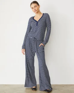 Sets|Sweats*MONROW Stripe Jersey Wide Leg Pant NAVYSTRIPE