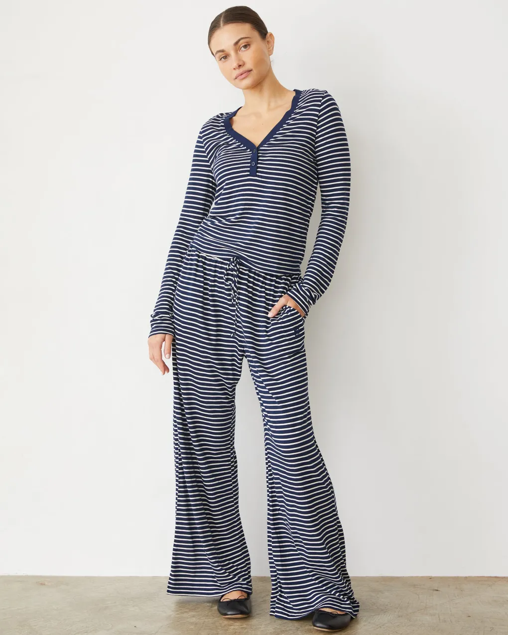 Sets|Sweats*MONROW Stripe Jersey Wide Leg Pant NAVYSTRIPE