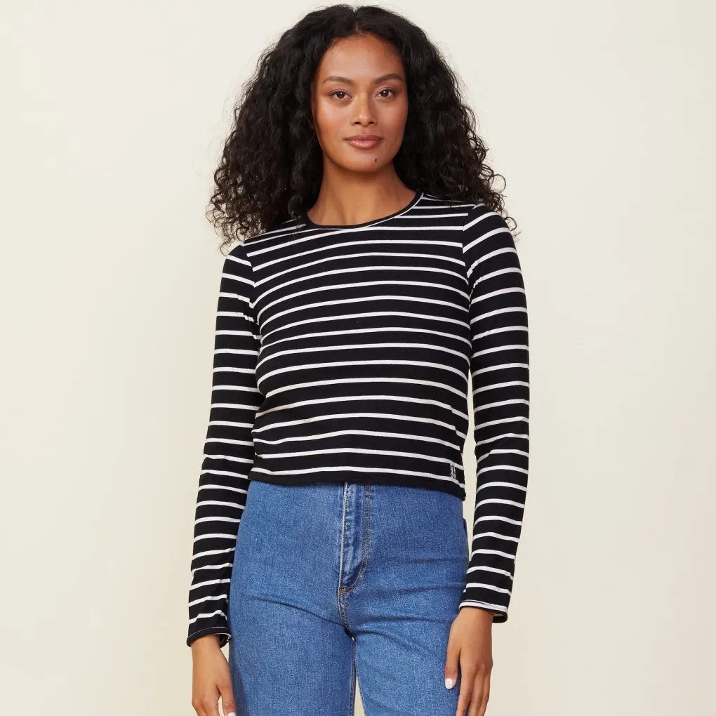 Long Sleeve*MONROW Stripe Long Sleeve Crew BLACK/NATURAL