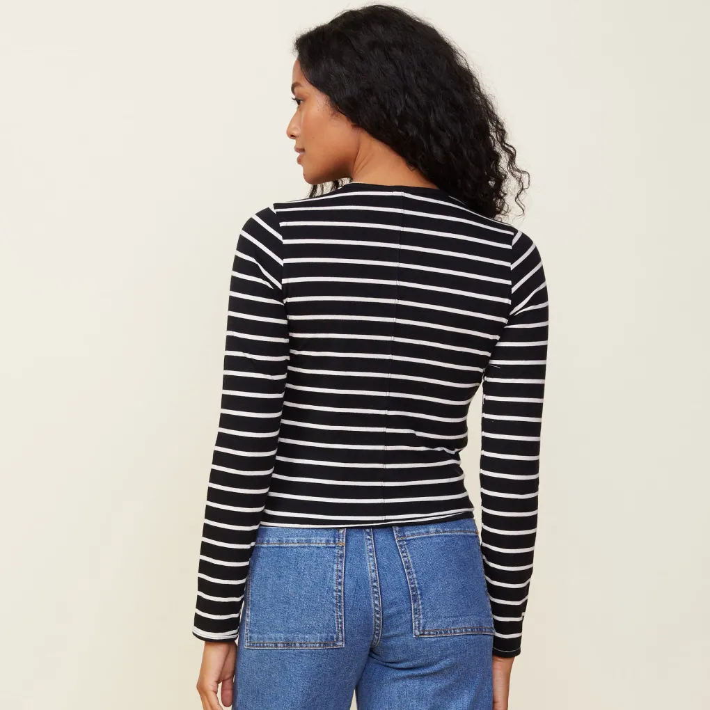 Long Sleeve*MONROW Stripe Long Sleeve Crew BLACK/NATURAL