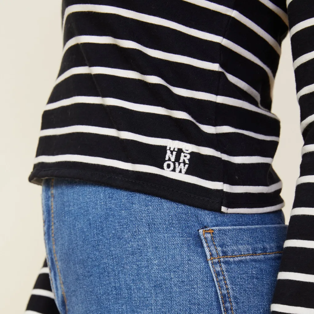 Long Sleeve*MONROW Stripe Long Sleeve Crew BLACK/NATURAL
