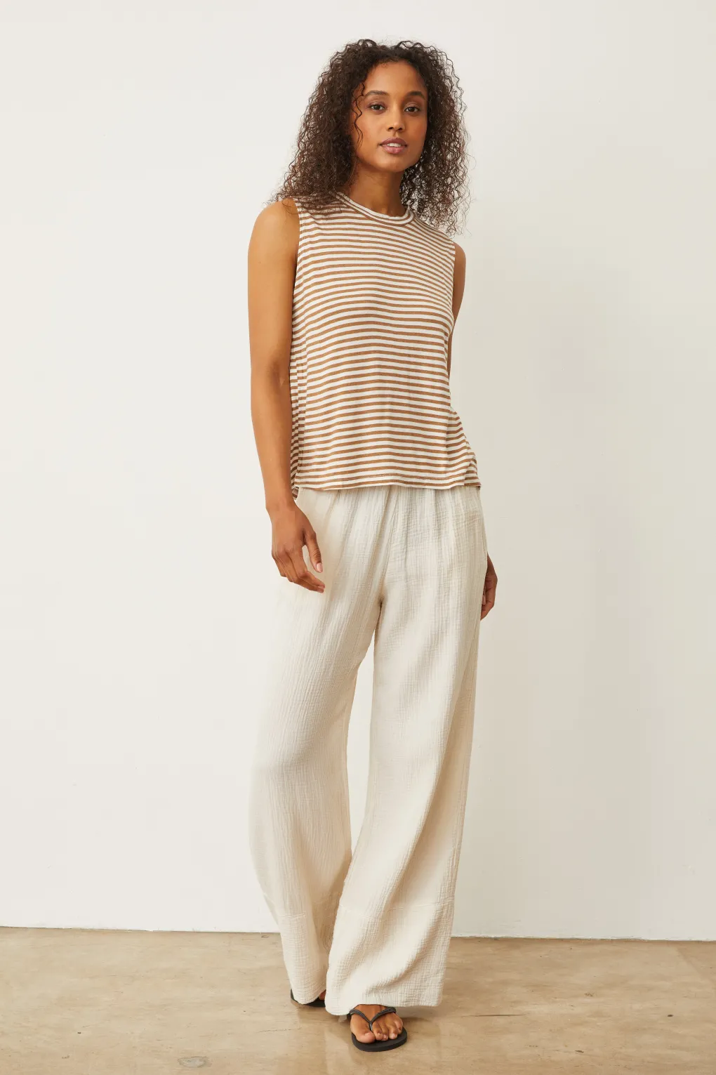 Tanks*MONROW Stripe Muscle Tank SAHARASTRIPE