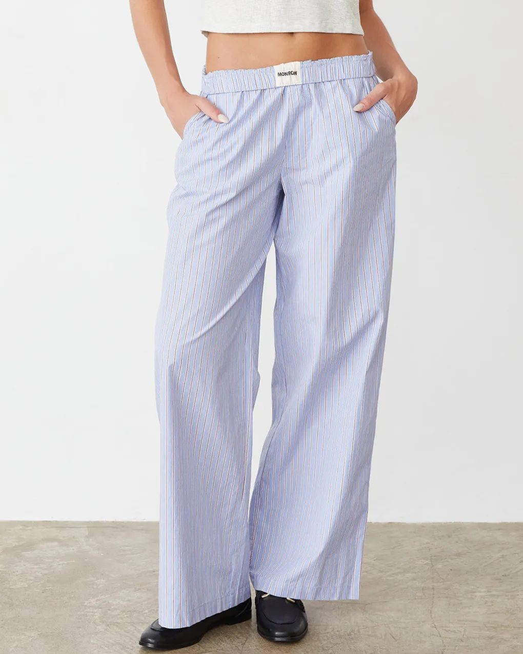 Poplin|Sets*MONROW Stripe Poplin Boxer Pants BLUEMAROONSTRIPE