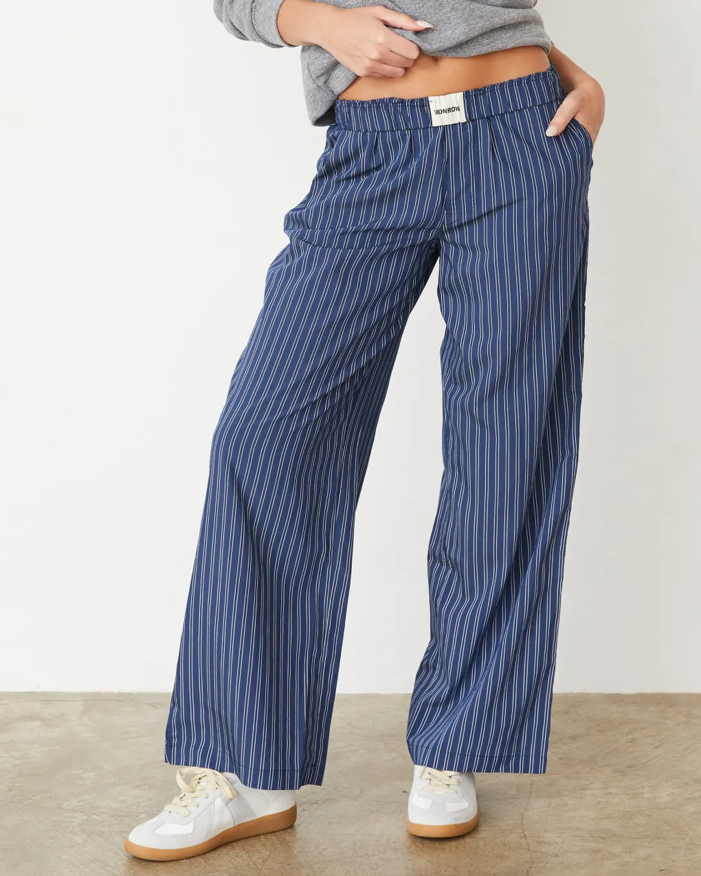 Poplin|Pants*MONROW Stripe Poplin Boxer Pants NAVYSTRIPE
