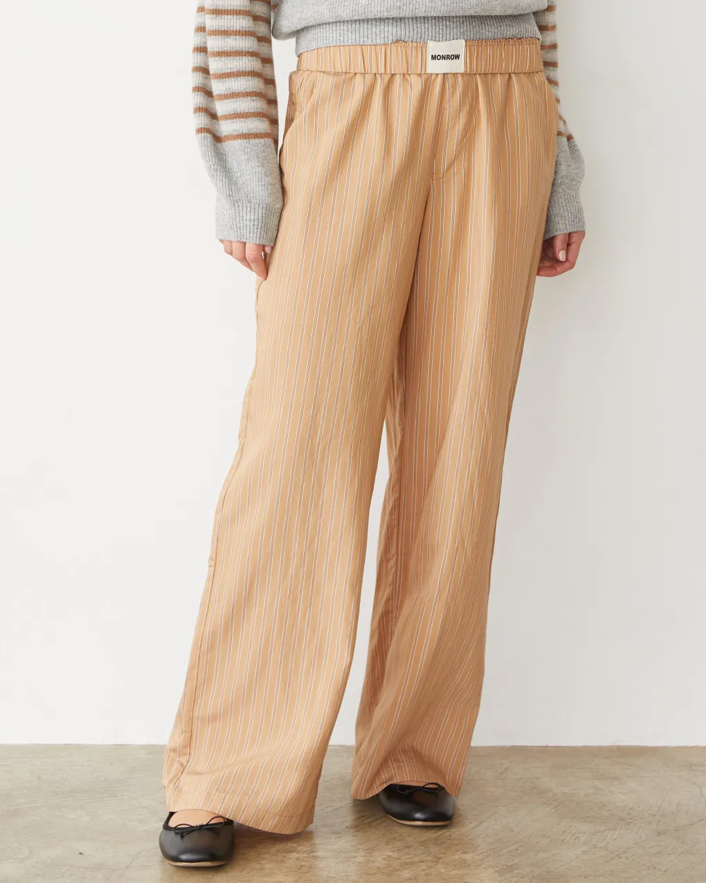 Poplin|Sets*MONROW Stripe Poplin Boxer Pants CAPPUCCINOSTRIPE