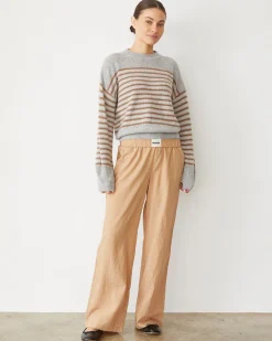Poplin|Sets*MONROW Stripe Poplin Boxer Pants CAPPUCCINOSTRIPE