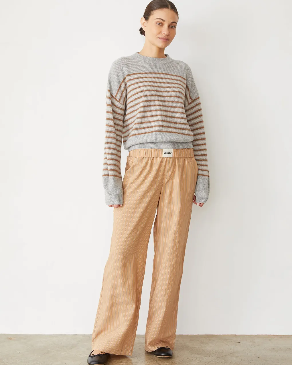 Poplin|Sets*MONROW Stripe Poplin Boxer Pants CAPPUCCINOSTRIPE