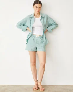 Poplin|Shorts*MONROW Stripe Poplin Boxer Short CACTUS
