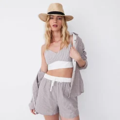 Poplin|Tanks*MONROW Stripe Poplin Bralette Top PECANSTRIPE