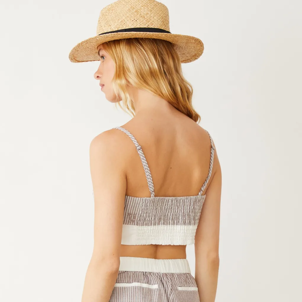 Poplin|Tanks*MONROW Stripe Poplin Bralette Top PECANSTRIPE