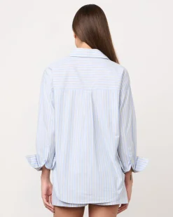 Poplin|Long Sleeve*MONROW Stripe Poplin Oversized Shirt BLUE/YELLOWSTRIPES