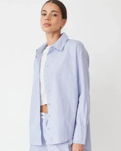 Poplin|Sets*MONROW Stripe Poplin Oversized Shirt BLUEMAROONSTRIPE