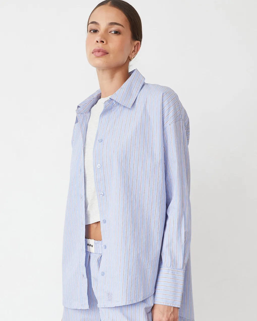 Poplin|Sets*MONROW Stripe Poplin Oversized Shirt BLUEMAROONSTRIPE