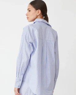 Poplin|Sets*MONROW Stripe Poplin Oversized Shirt BLUEMAROONSTRIPE