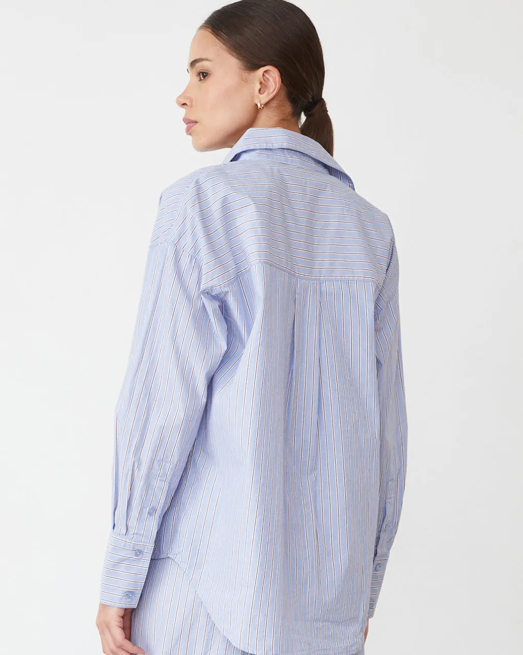 Poplin|Sets*MONROW Stripe Poplin Oversized Shirt BLUEMAROONSTRIPE