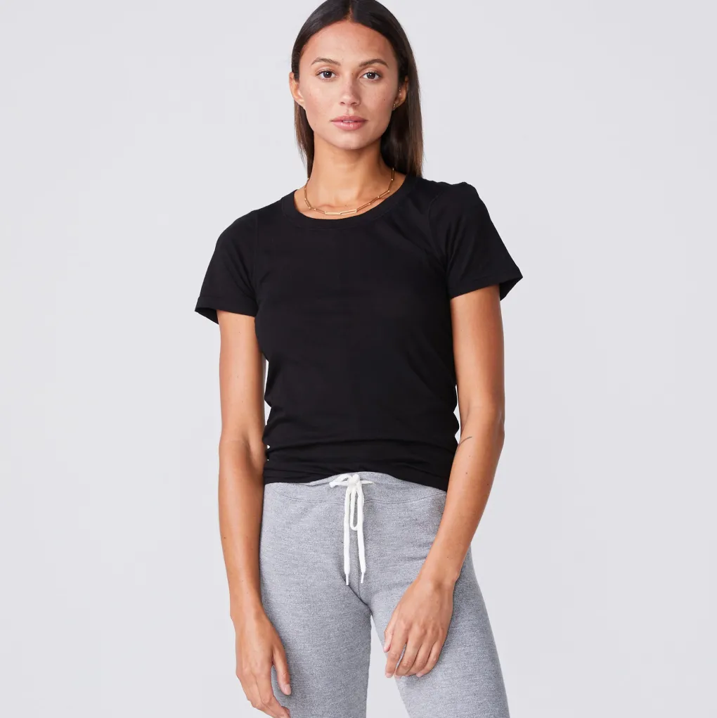 Tees*MONROW Super Fine Jersey Fitted Crew Neck Tee BLACK