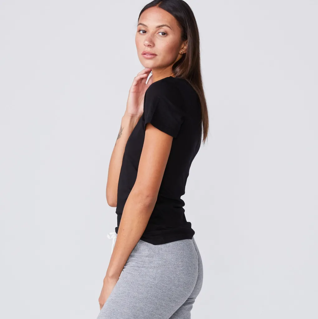 Tees*MONROW Super Fine Jersey Fitted Crew Neck Tee BLACK