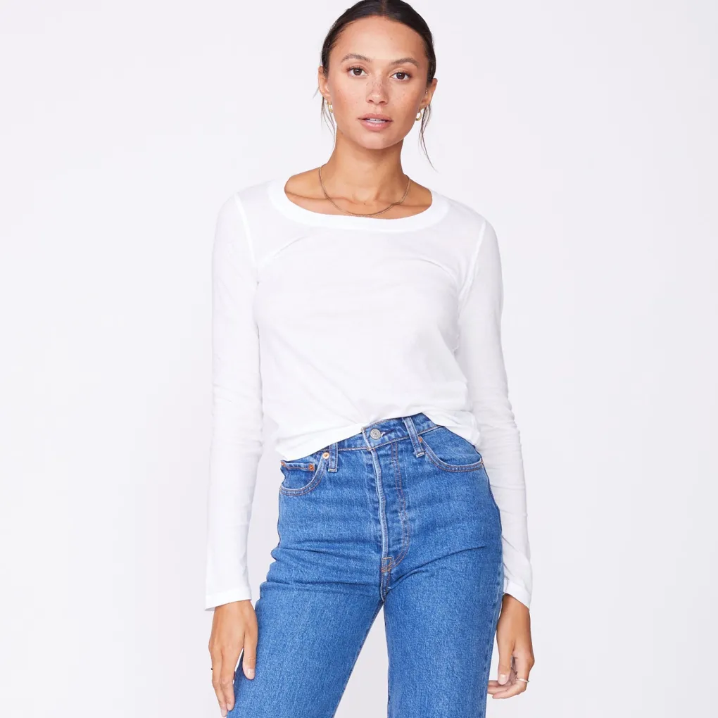 Long Sleeve*MONROW Super Fine Jersey Fitted Long Sleeve Crew WHITE