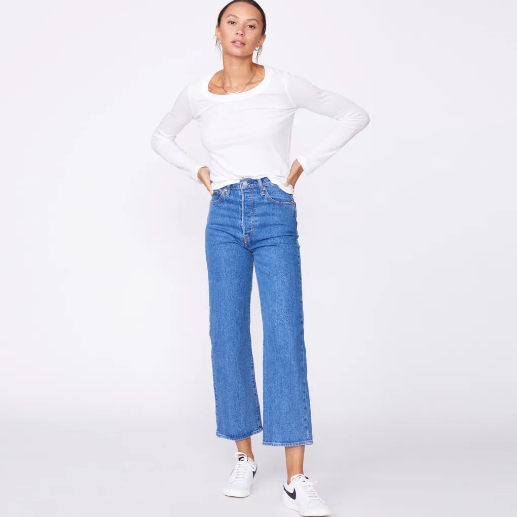 Long Sleeve*MONROW Super Fine Jersey Fitted Long Sleeve Crew WHITE
