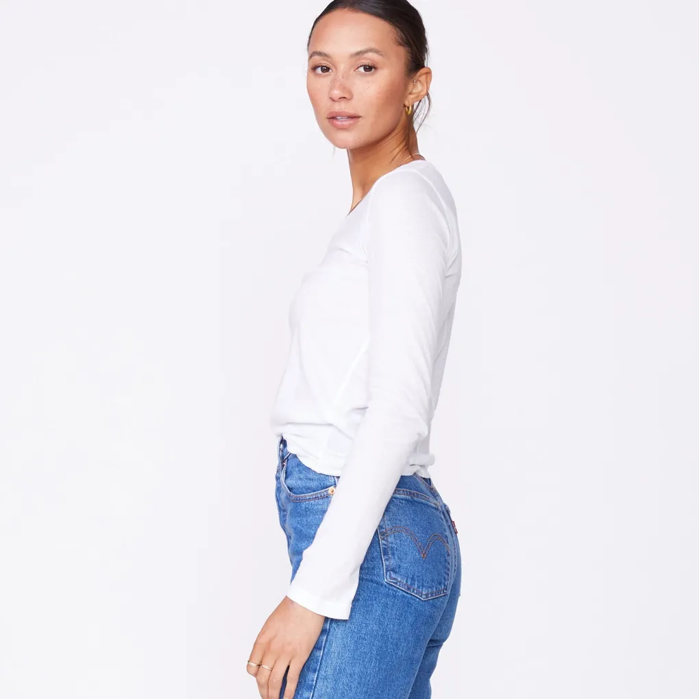 Long Sleeve*MONROW Super Fine Jersey Fitted Long Sleeve Crew WHITE