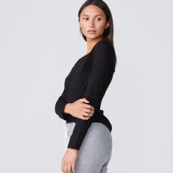 Long Sleeve*MONROW Super Fine Jersey Fitted Long Sleeve Crew BLACK