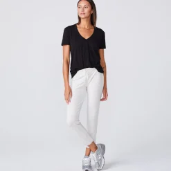 Tees*MONROW Super Fine Jersey Fitted V Neck Tee BLACK