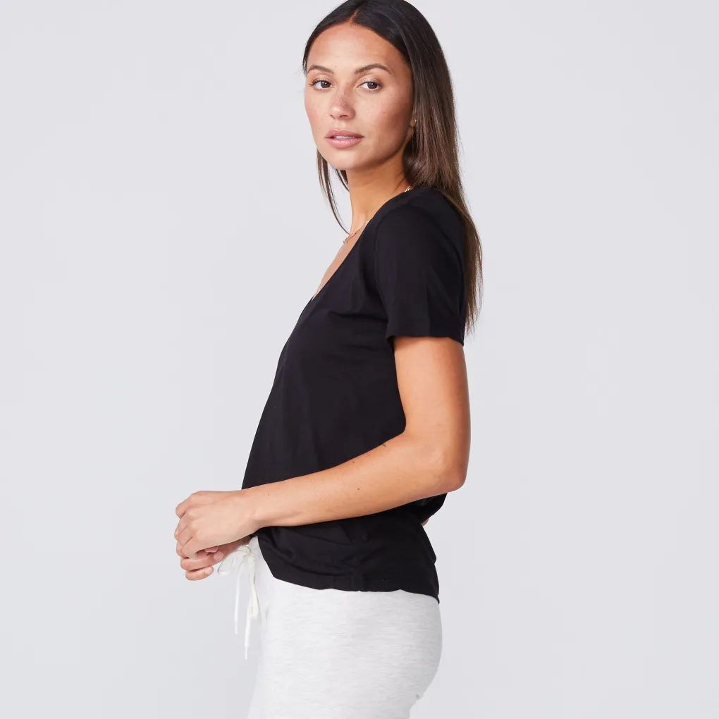 Tees*MONROW Super Fine Jersey Fitted V Neck Tee BLACK