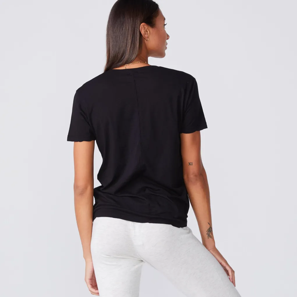 Tees*MONROW Super Fine Jersey Fitted V Neck Tee BLACK