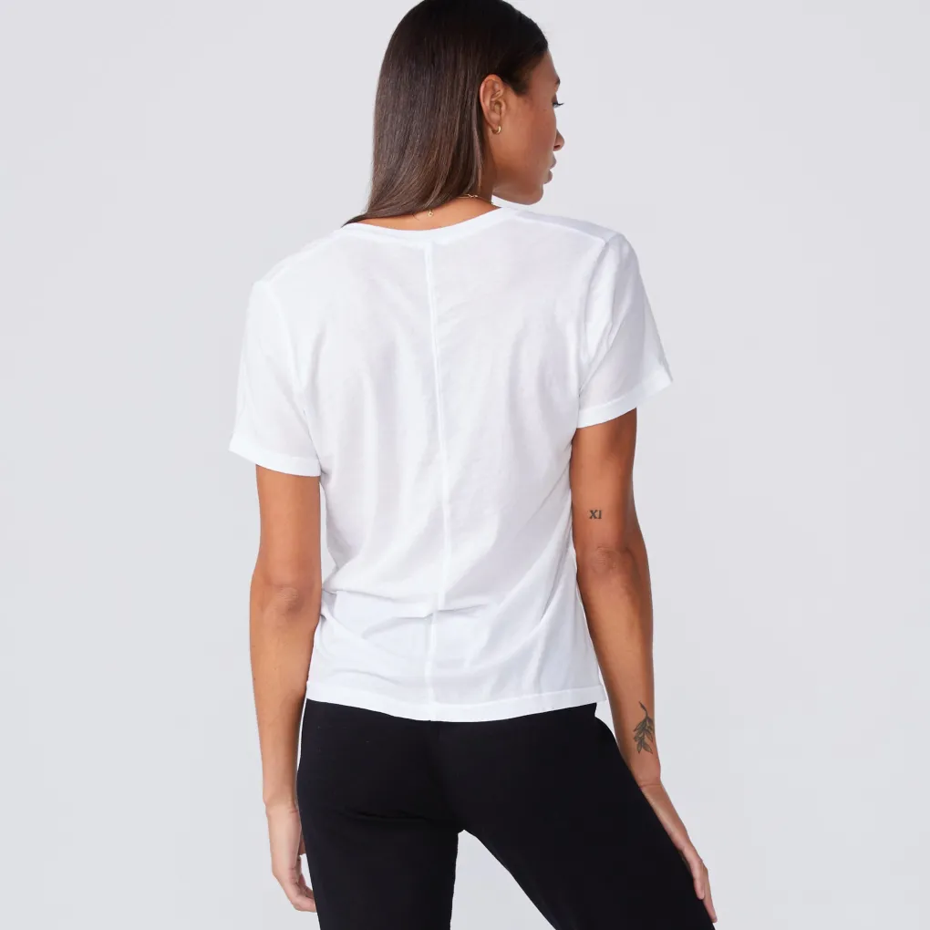 Tees*MONROW Super Fine Jersey Fitted V Neck Tee WHITE
