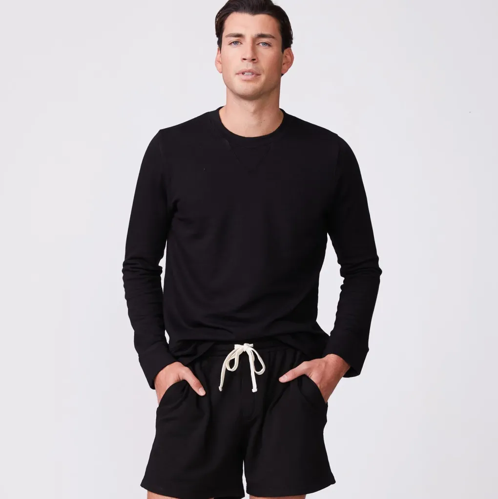 Mens Sale|Men's Sale*MONROW Supersoft Fleece Crew Neck Sweatshirt BLACK