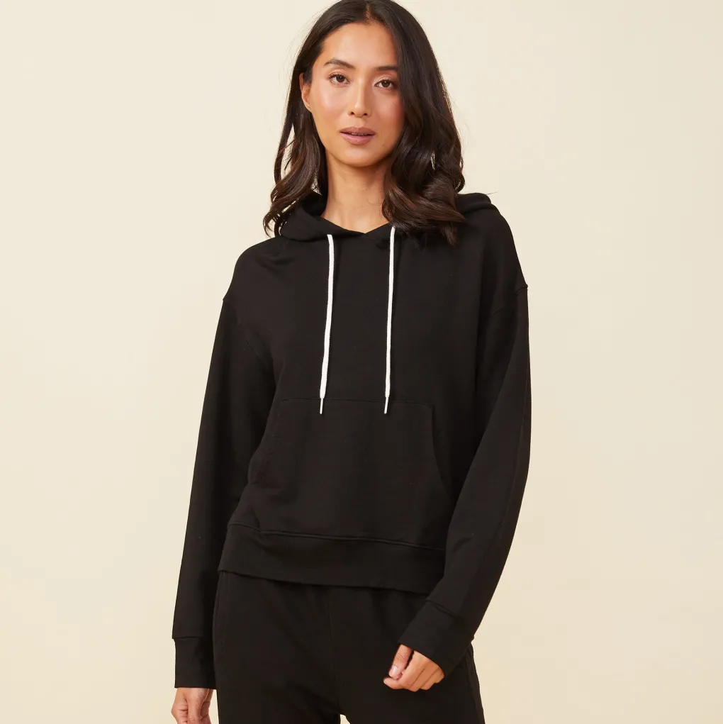 Hoodies|Sweaters*MONROW Supersoft Fleece Drawcord Hoody BLACK