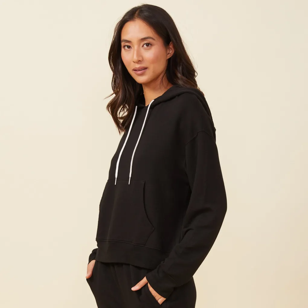 Hoodies|Sweaters*MONROW Supersoft Fleece Drawcord Hoody BLACK