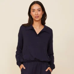 Sweatshirts*MONROW Supersoft Fleece Polo Sweatshirt NEPTUNE