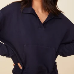 Sweatshirts*MONROW Supersoft Fleece Polo Sweatshirt NEPTUNE