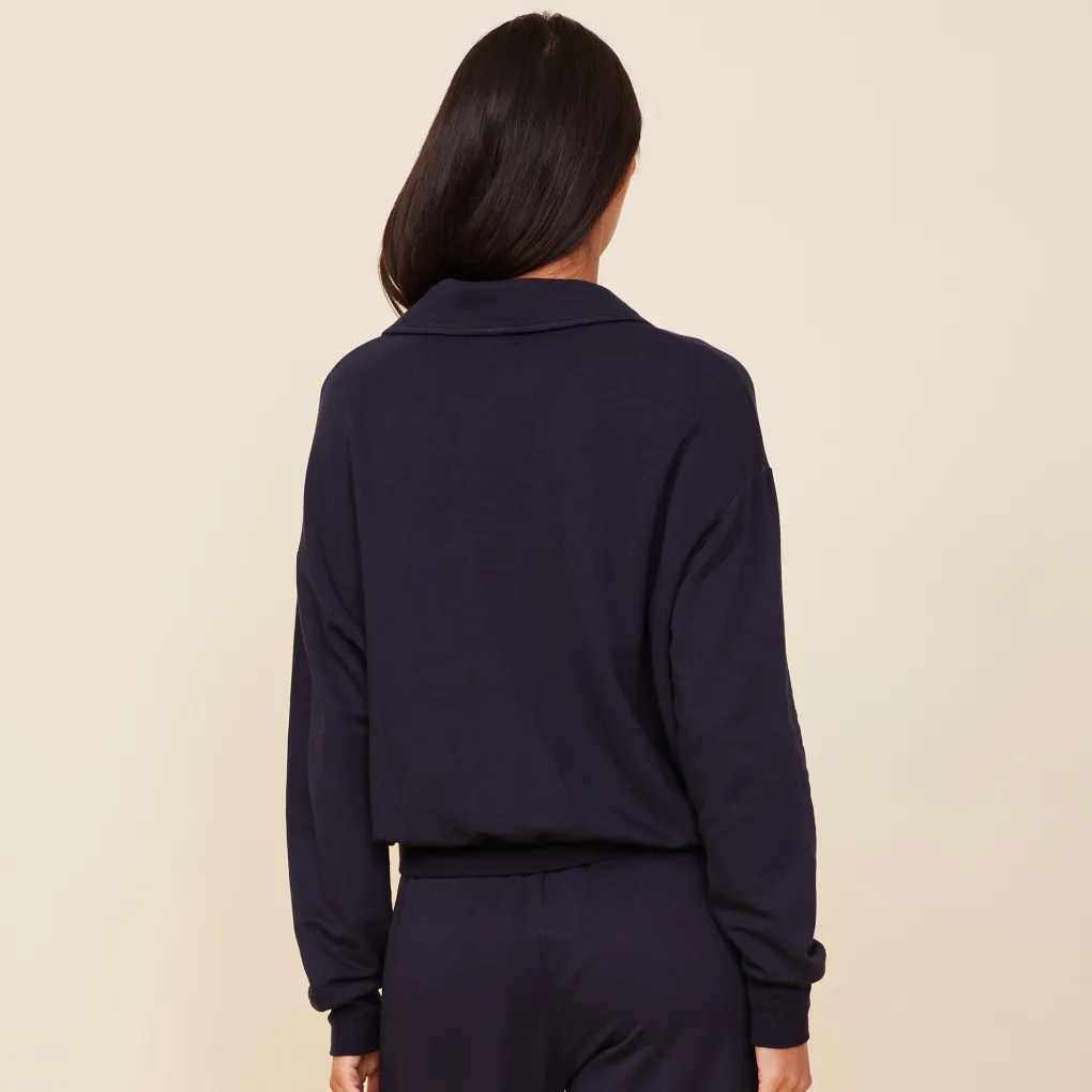 Sweatshirts*MONROW Supersoft Fleece Polo Sweatshirt NEPTUNE