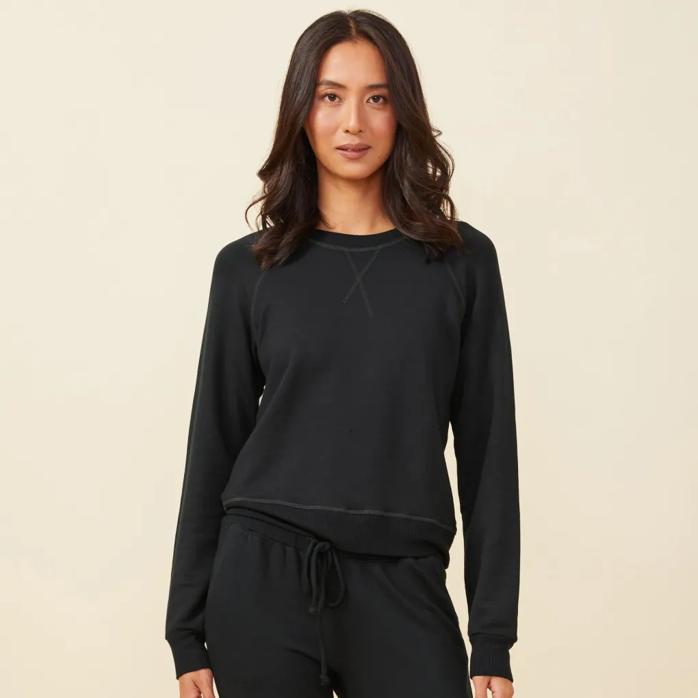 Sweatshirts*MONROW Supersoft Fleece Raglan BLACK