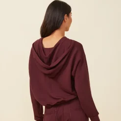 Hoodies*MONROW Supersoft Fleece V Hoody with Silky Piping MERLOT