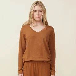 Supersoft|Sweatshirts*MONROW Supersoft Long Sleeve V Neck BROWNSUGAR