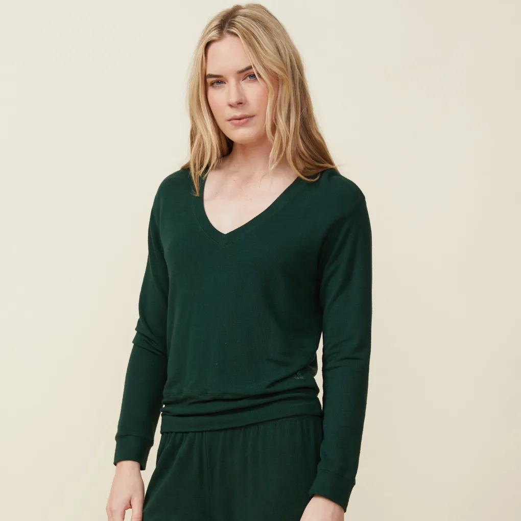 Supersoft|Sweatshirts*MONROW Supersoft Long Sleeve V Neck EVERGREEN
