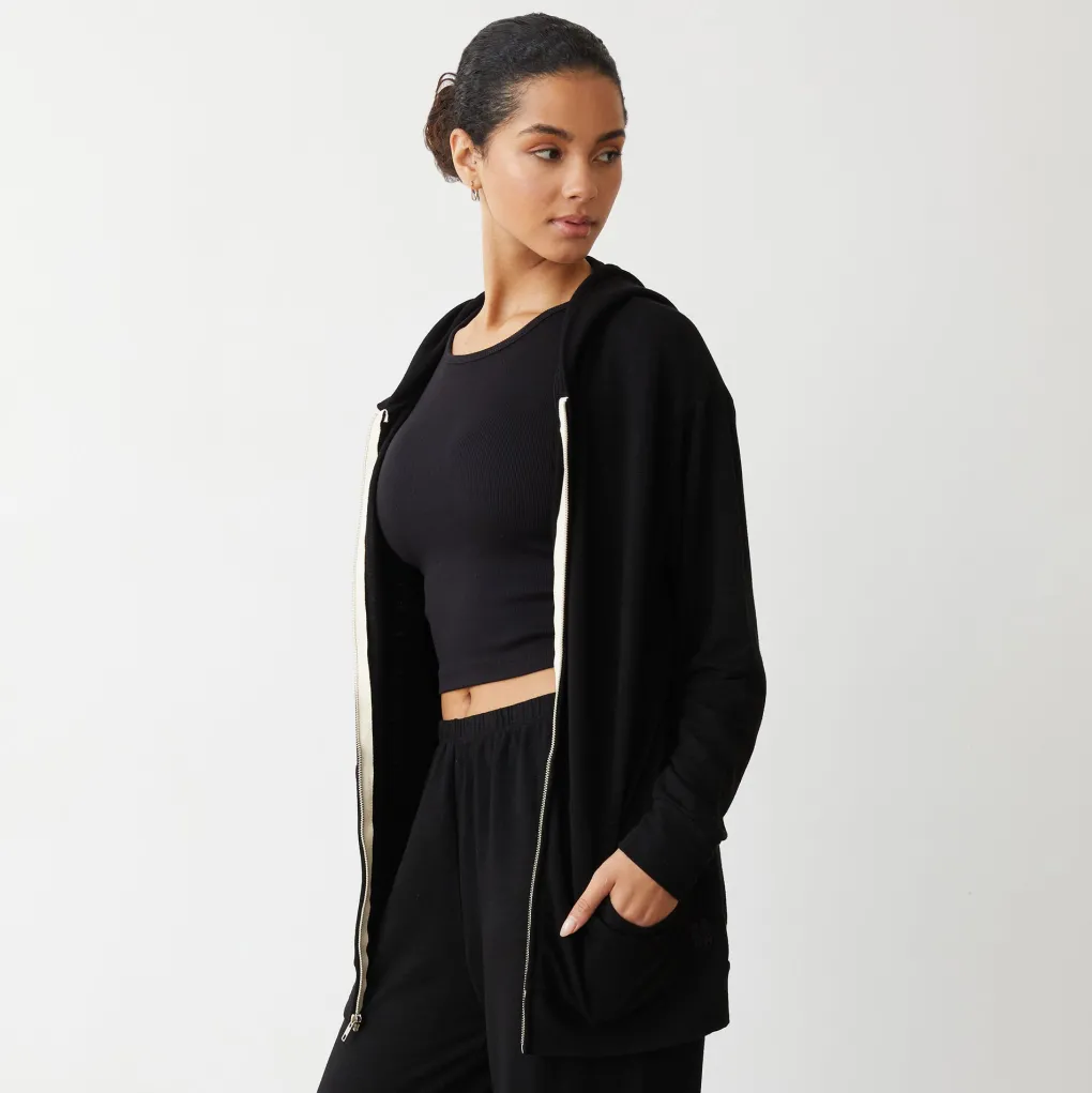 Supersoft*MONROW Supersoft Long Zip Up Hoody BLACK