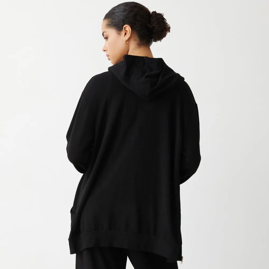 Supersoft*MONROW Supersoft Long Zip Up Hoody BLACK